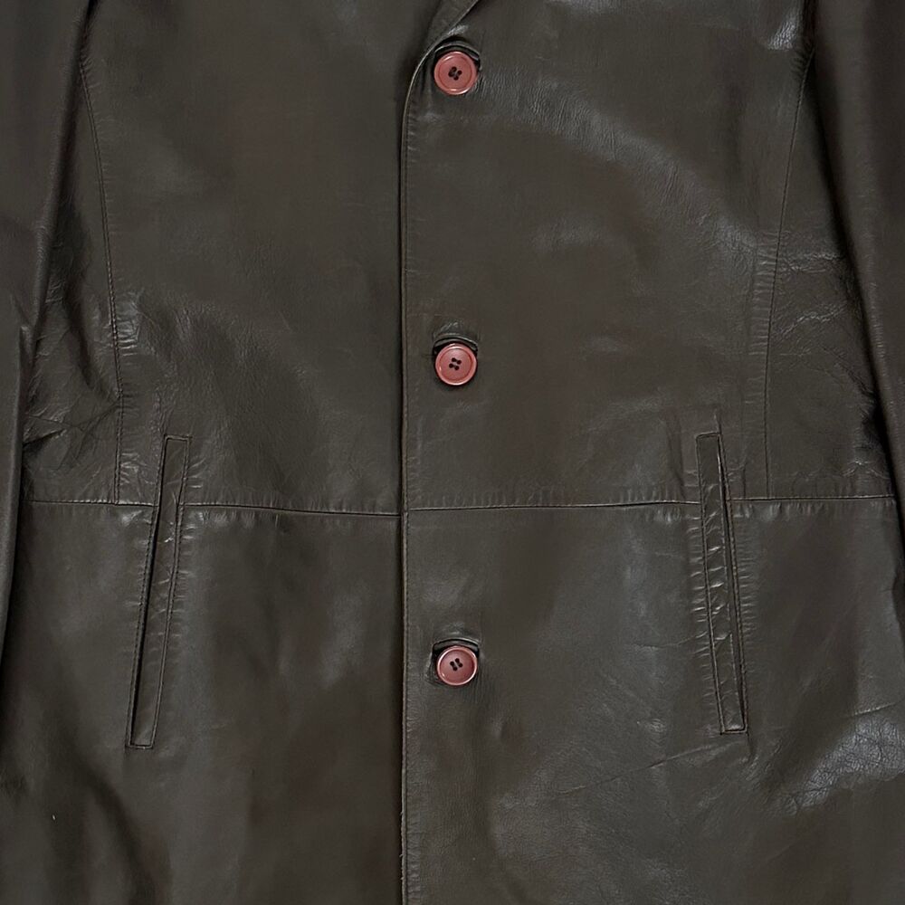 Zara Mens Leather Car Coat TRENCH COAT Brown Button Front Mid Length Size MEDIUM - Picture 5 of 11